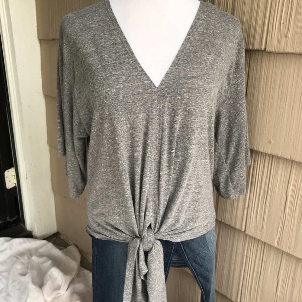 NWT dark heather grey Love Stitch tie blouse - Picture 1 of 5